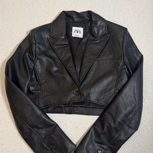 Zara Women's  short Sleek Black Blazer faux leather size M
